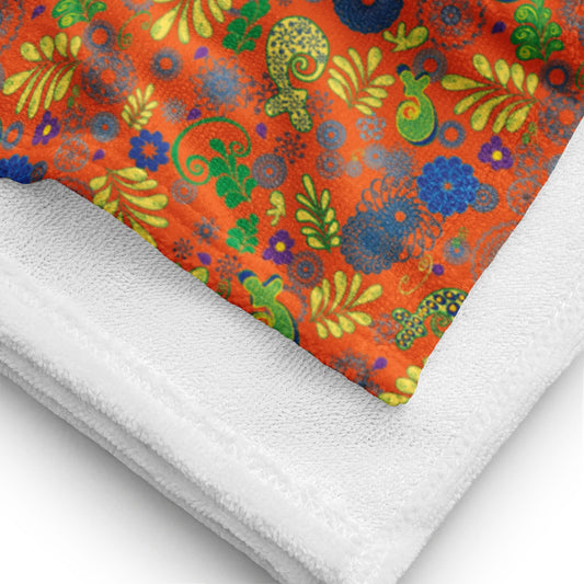 Orange Paisley Beach Towel, Colorful Decorative Towels, 30" x 60", Made On-Demand