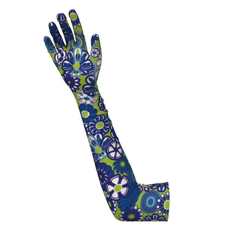 Navy & Blue Flowers on Lime