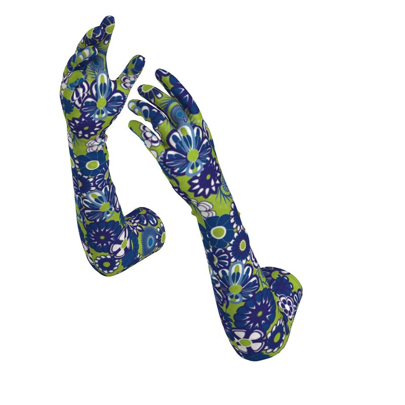 Navy & Blue Flowers on Lime