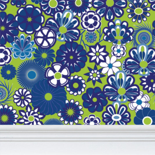 Blue Floral on Lime
