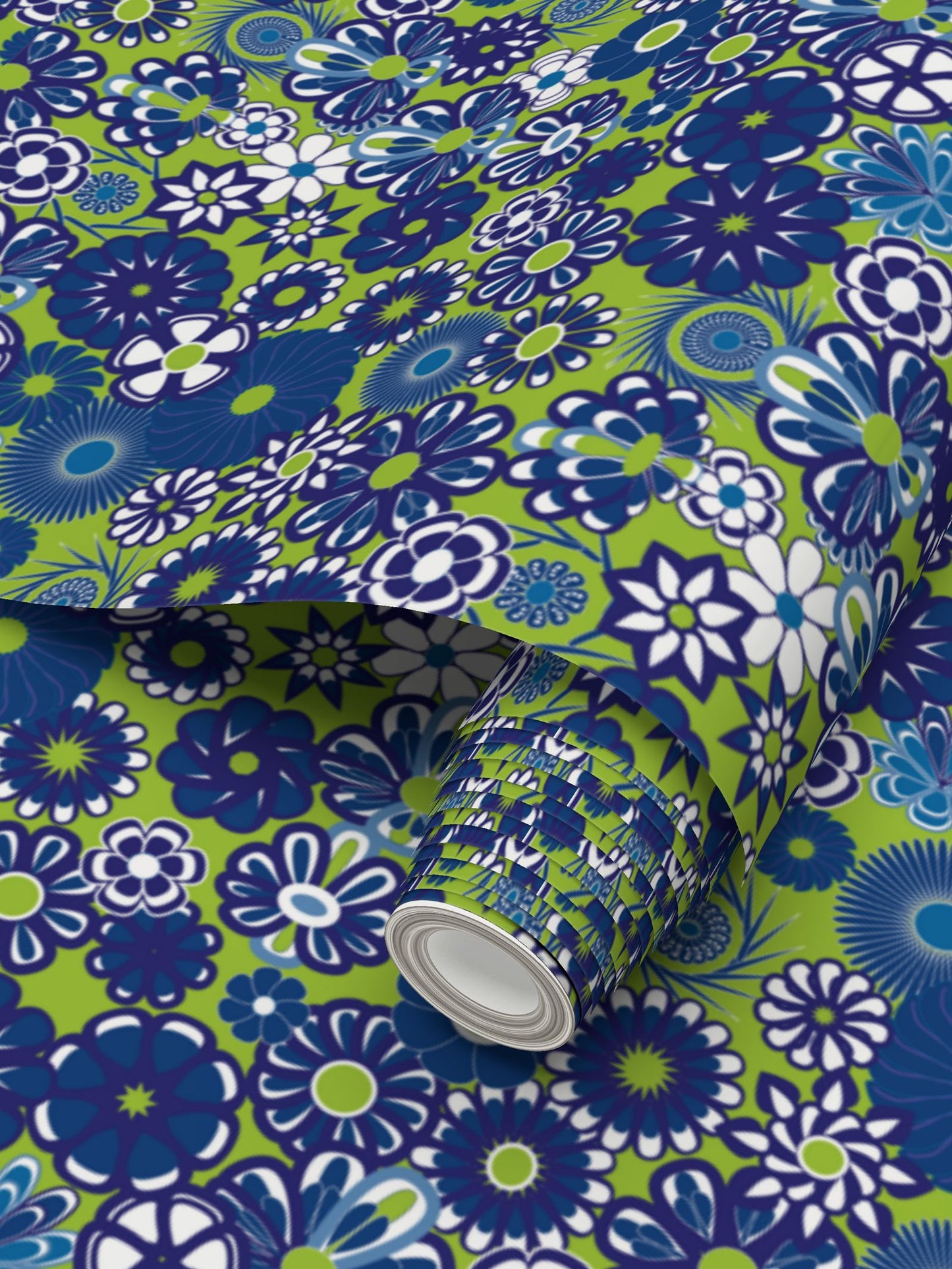 Blue Floral on Lime