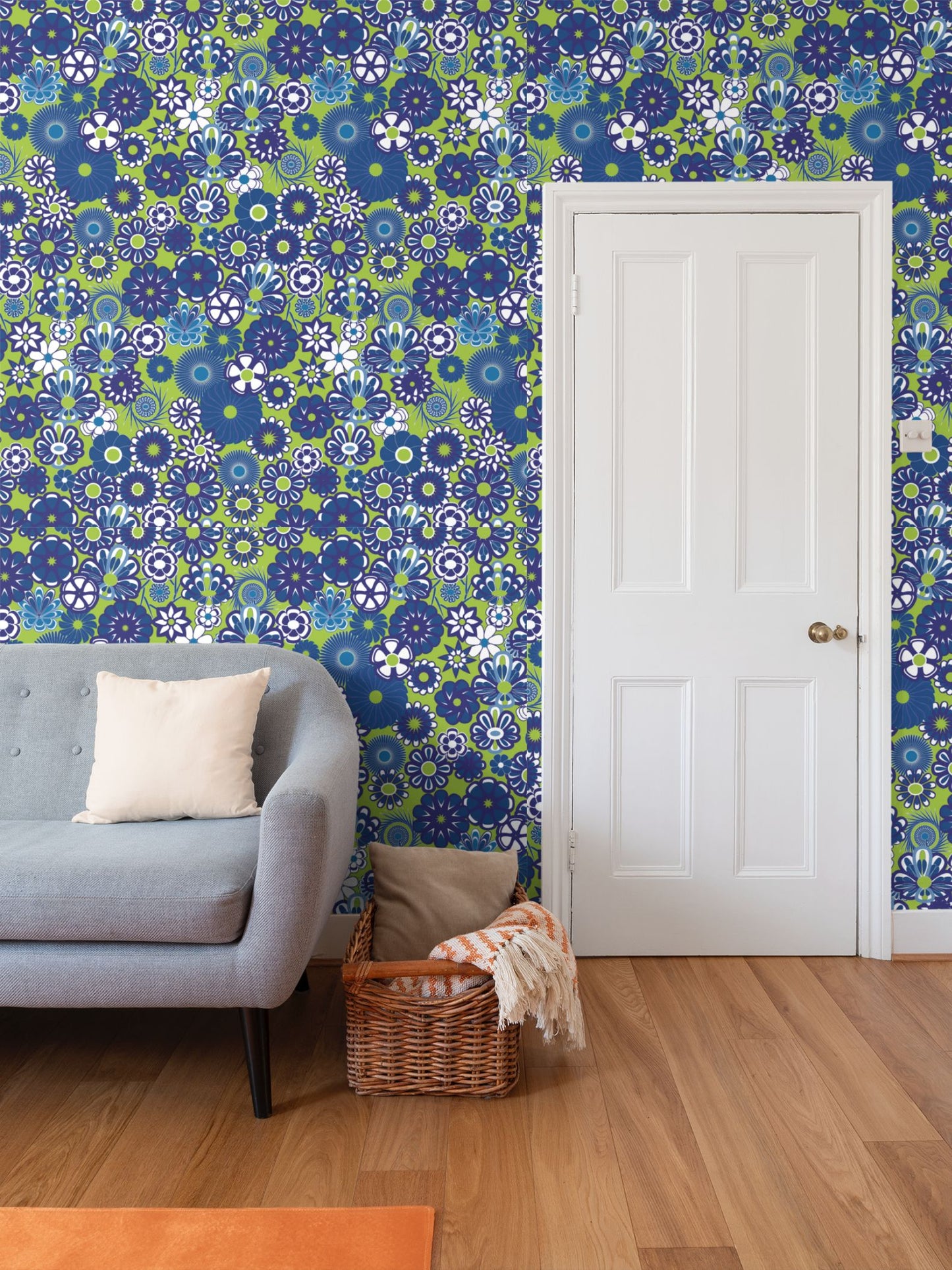 Blue Floral on Lime