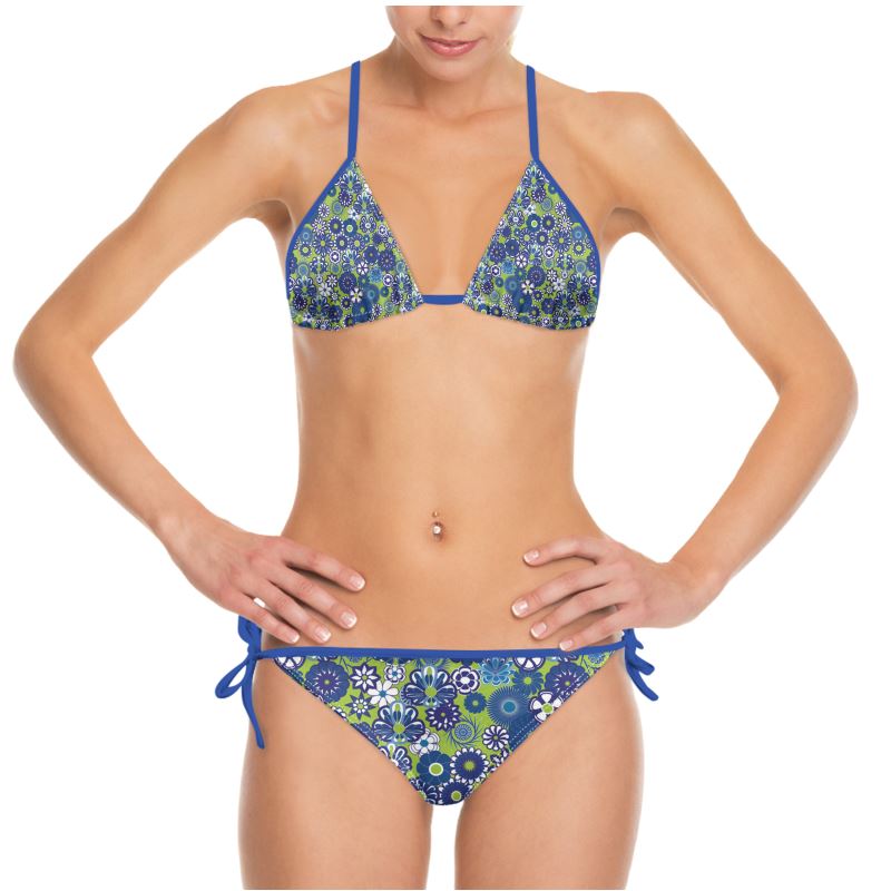 Blue Flowers on Lime