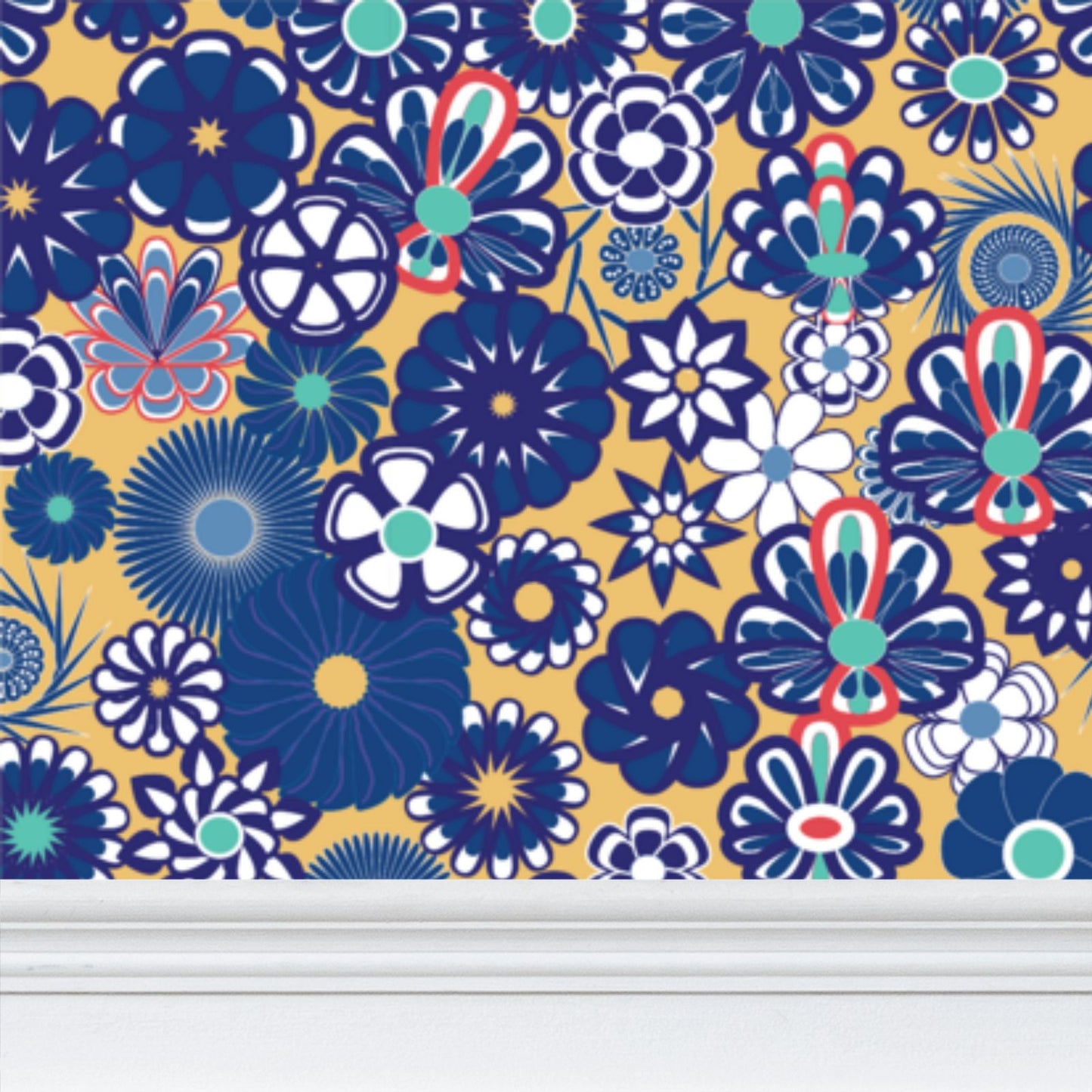 Peachy Keen Navy Flowers Wllpaper