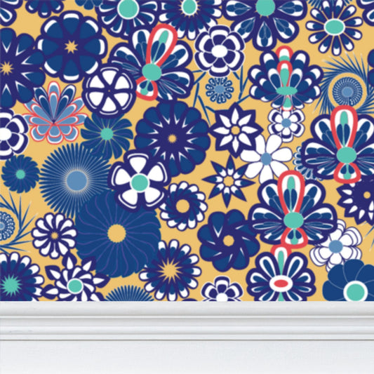 Peachy Keen Navy Flowers Wllpaper