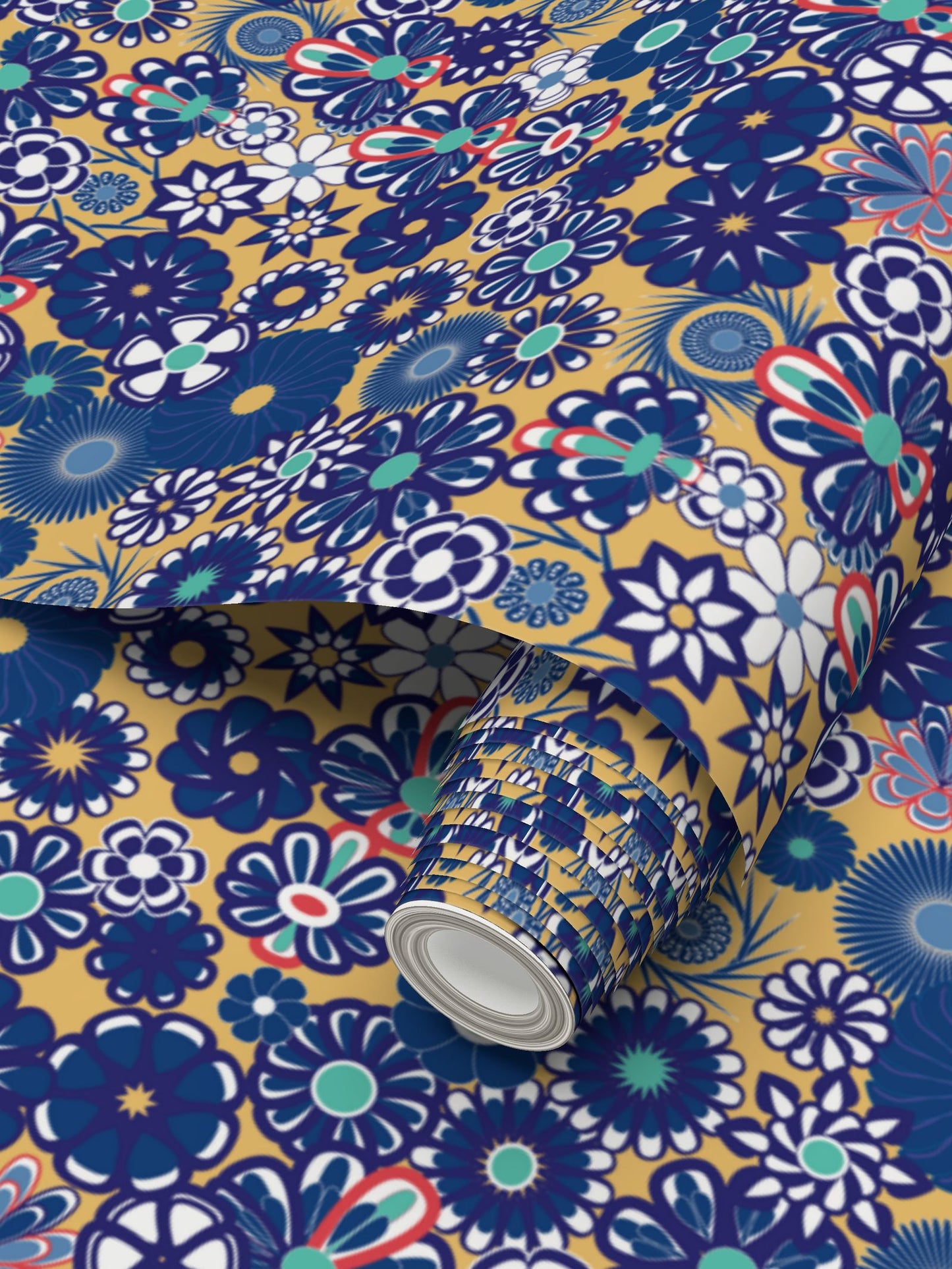 Peachy Keen Navy Flowers Wllpaper