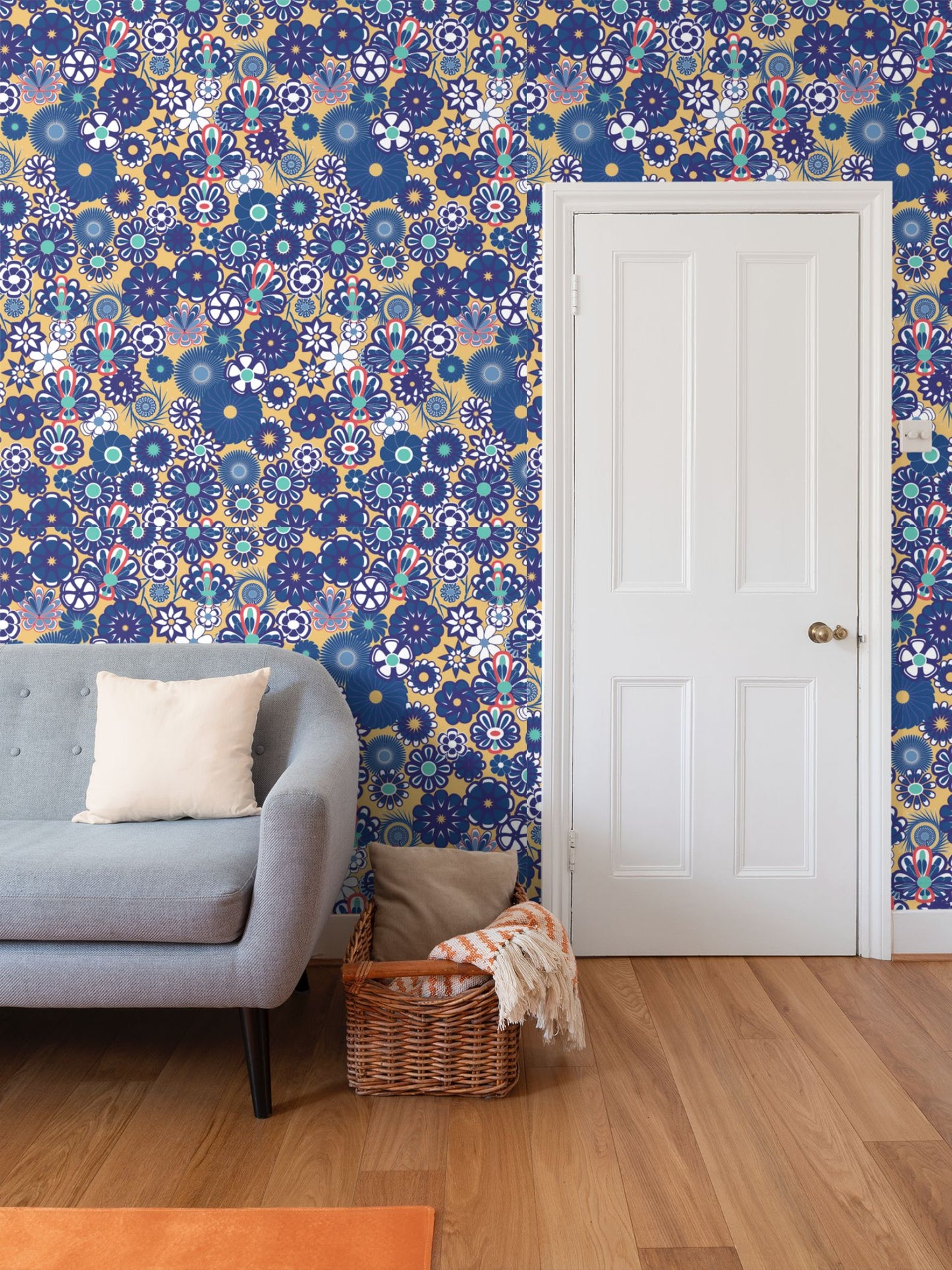 Peachy Keen Navy Flowers Wllpaper