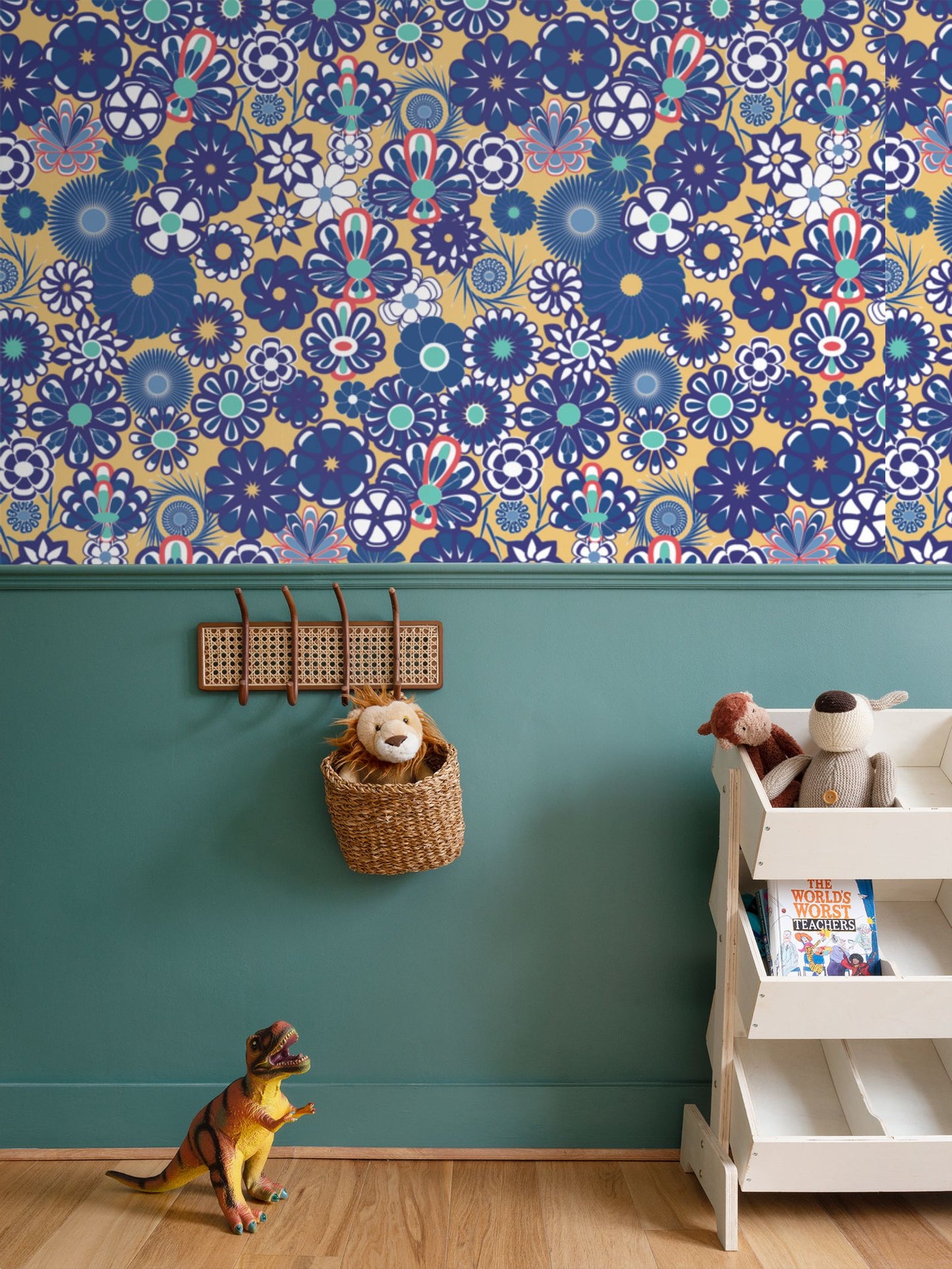 Peachy Keen Navy Flowers Wllpaper