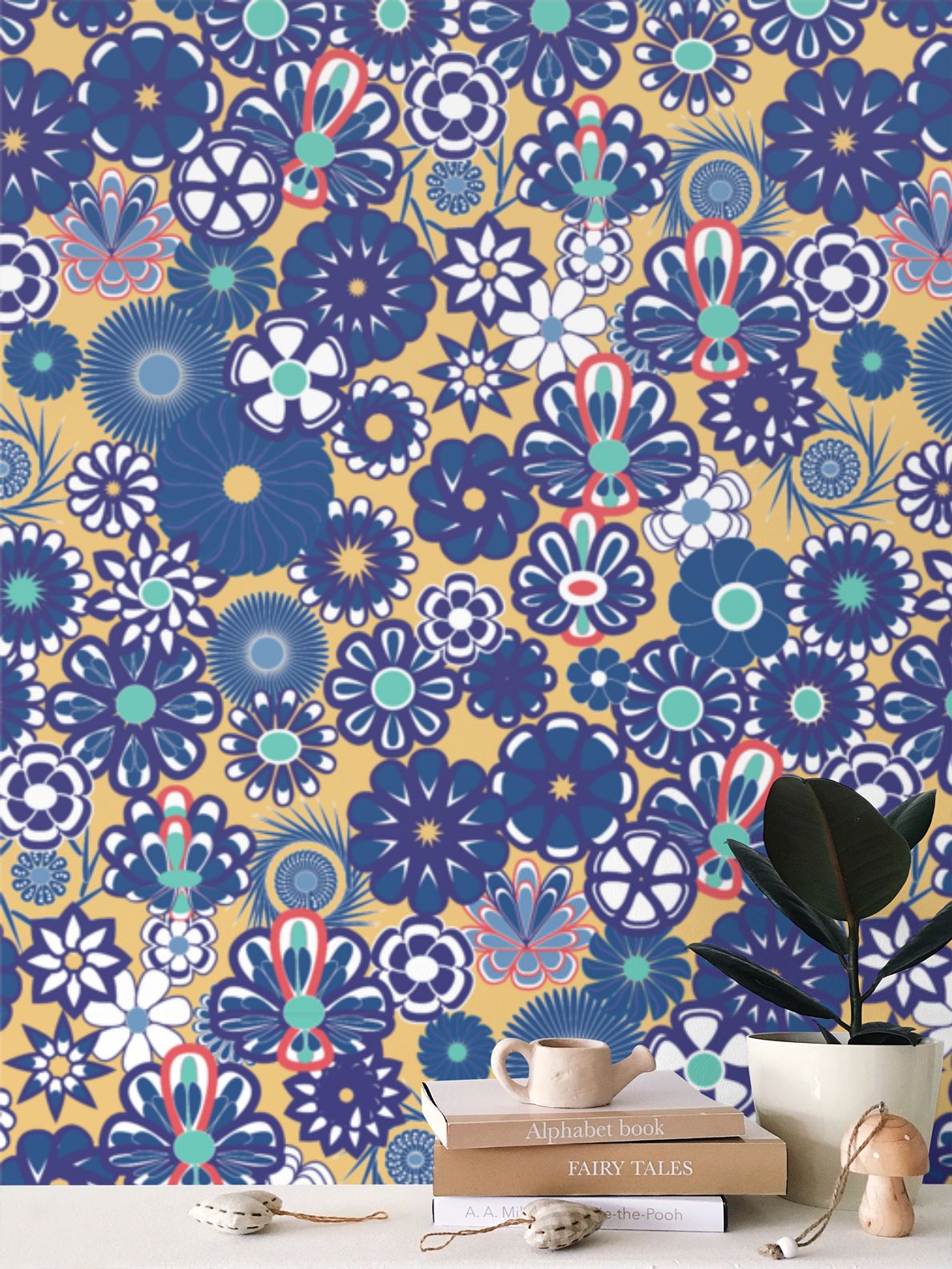 Peachy Keen Navy Flowers Wllpaper