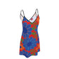 Bold Blue Floral Slip Dress in Red- Lace Detail
