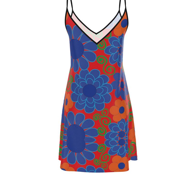 Bold Blue Floral Slip Dress in Red- up to size 7X