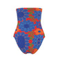 Blue Bold floral on Red Swimsuit Strapless