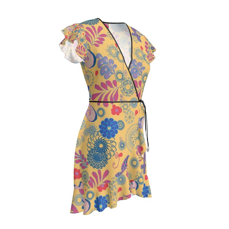 Peachy & Bright Wrap Dress with Flouncy sleeve & Hem