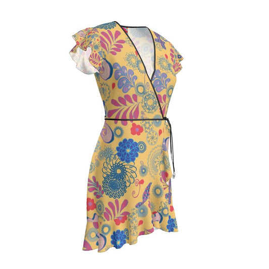 Peachy & Bright Wrap Dress with Flouncy sleeve & Hem