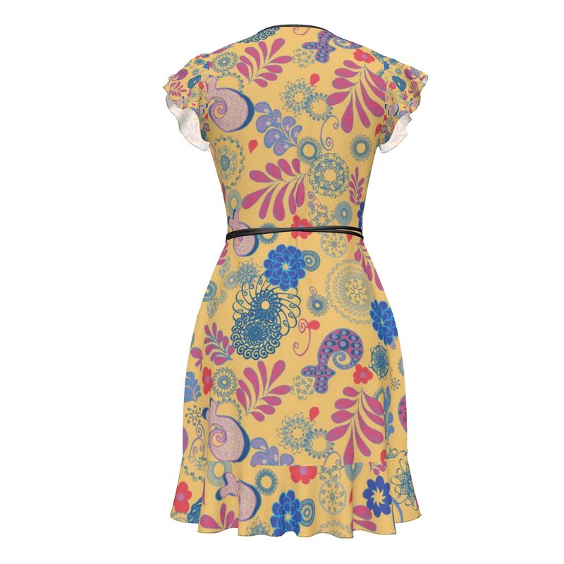 Peachy & Bright Wrap Dress with Flouncy sleeve & Hem