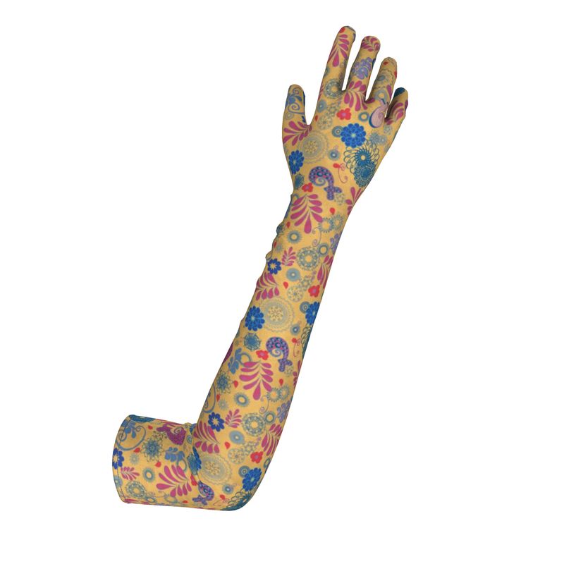 Peach Paisley Long Lycra Gloves