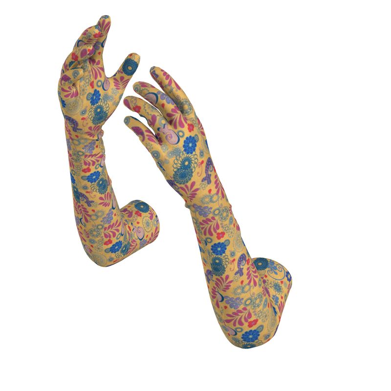 Peach Paisley Long Lycra Gloves