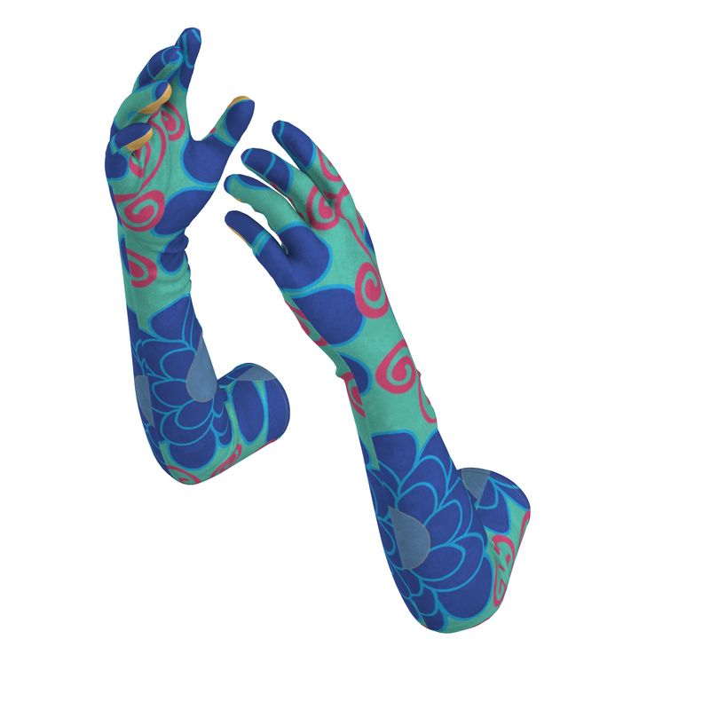 popin Buds on green Long Lycra Gloves, Opera Glvoes