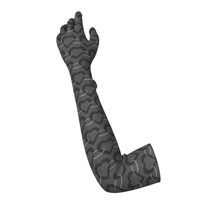 Heart Chain Charcol opera Glove, long lycra gloves,