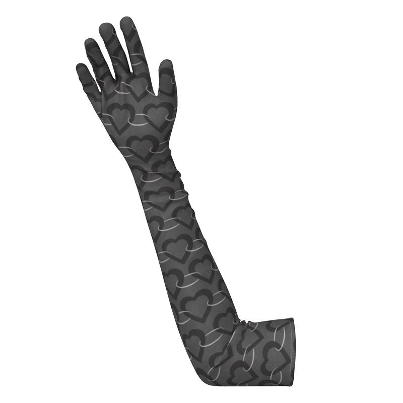 Heart Chain Charcol opera Glove, long lycra gloves,