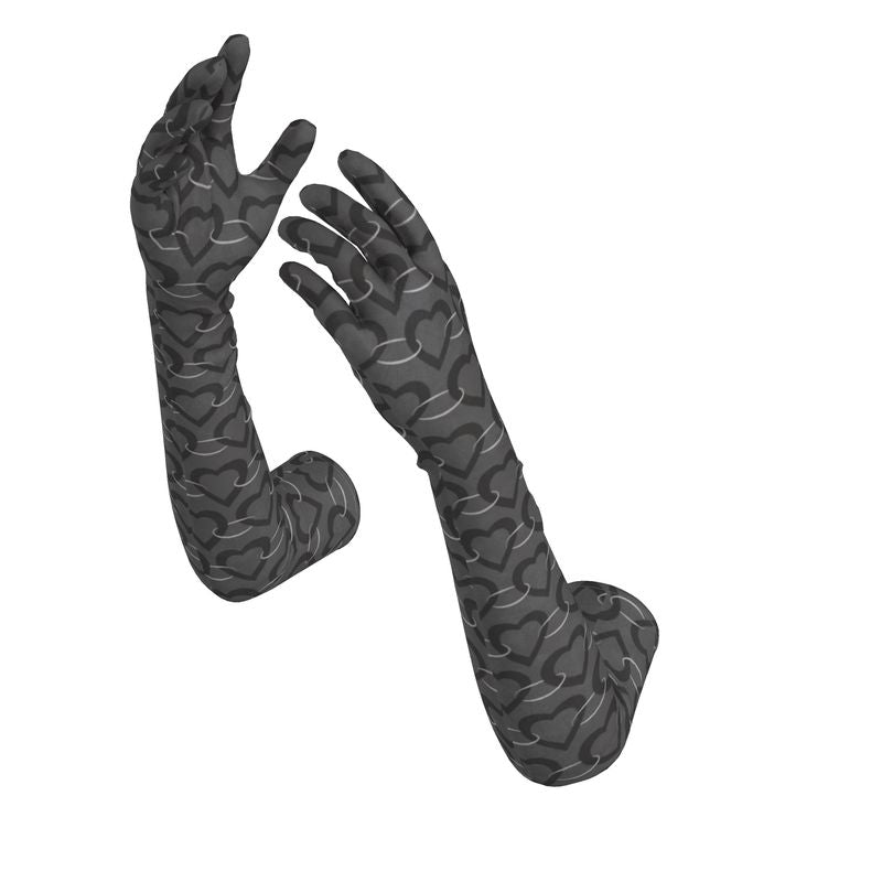 Heart Chain Charcol opera Glove, long lycra gloves,