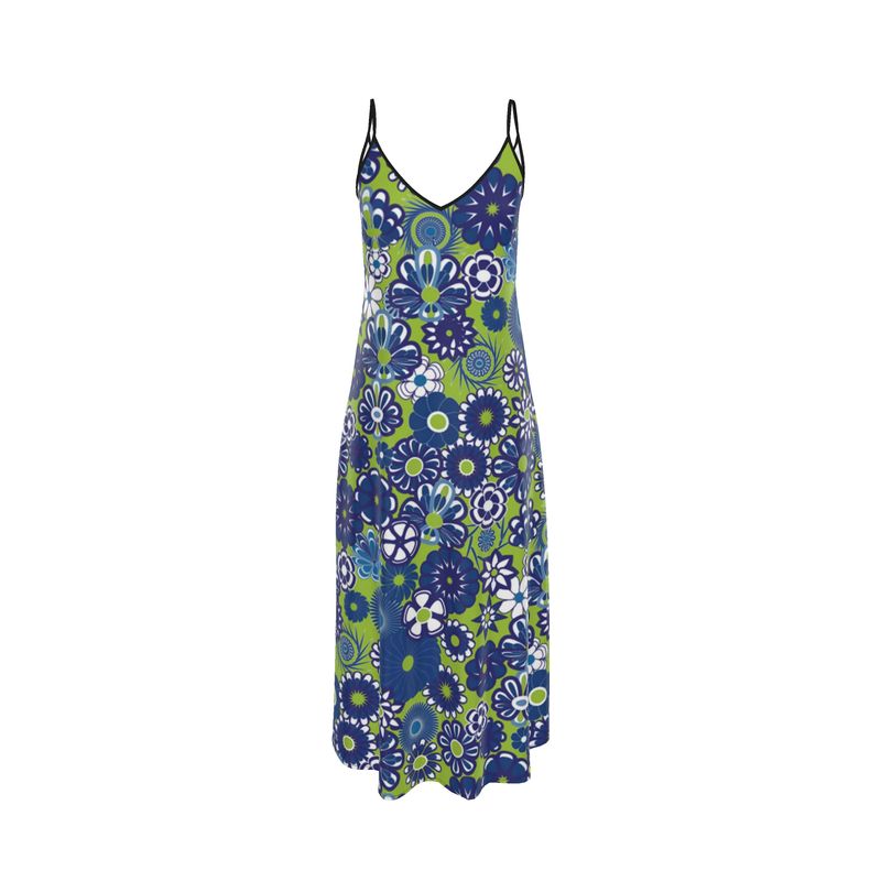 LIne and Navy Floral Lace detilaed slip dress