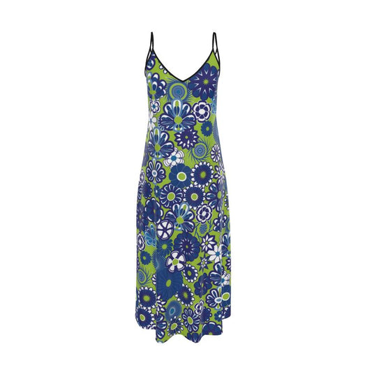 LIne and Navy Floral Lace detilaed slip dress