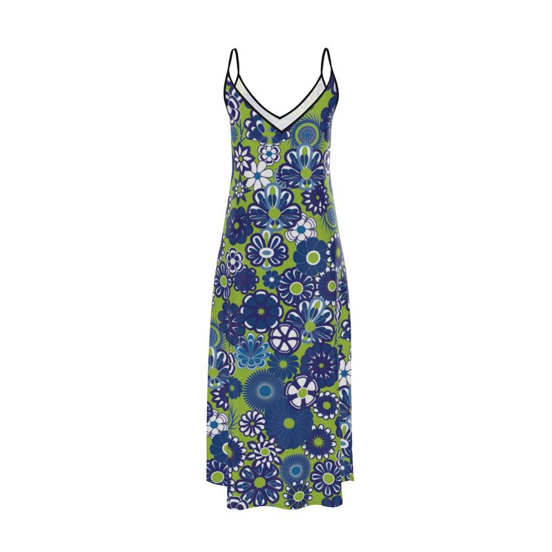 LIne and Navy Floral Lace detilaed slip dress