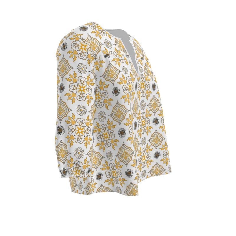Golden Medalion Split Neck Women's Blouse