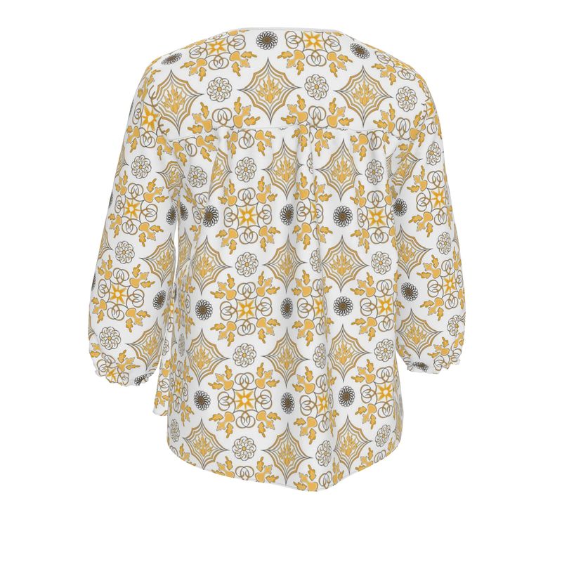 Golden Medalion Split Neck Women's Blouse