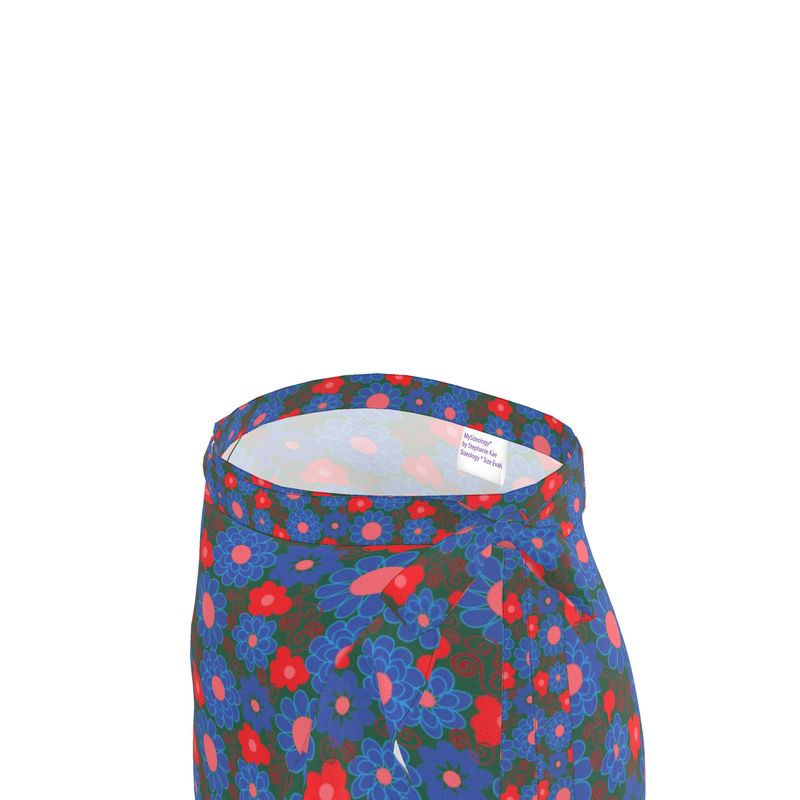 Floral Red buds on green wrap skirt