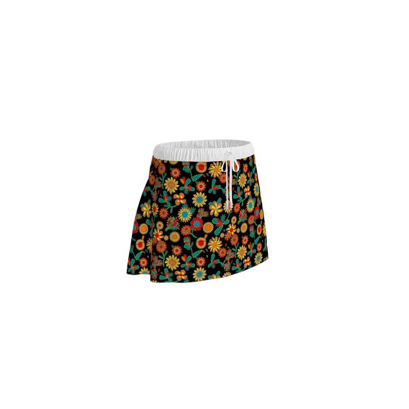 Cactus Flowering on Black Print Mini Skirt