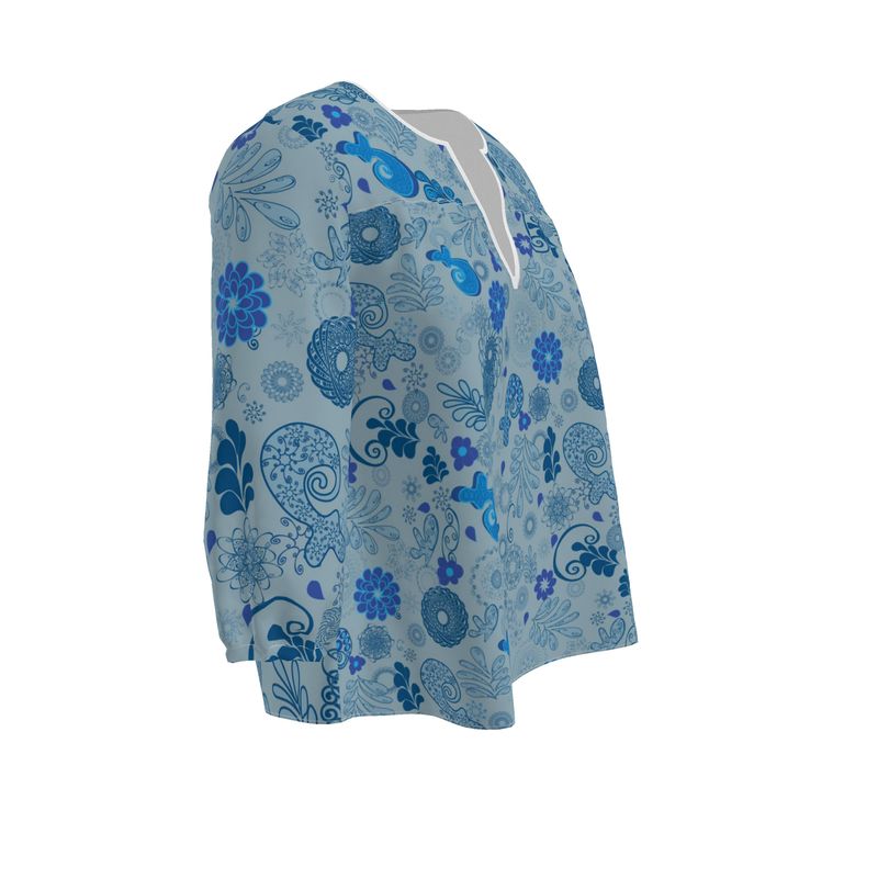 Blue Spiro Paisley Blouse Size XXS- 7XL