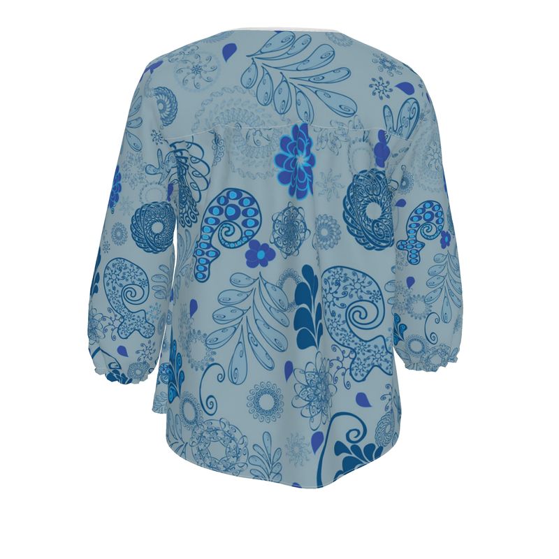 Blue Spiro Paisley Blouse Size XXS- 7XL
