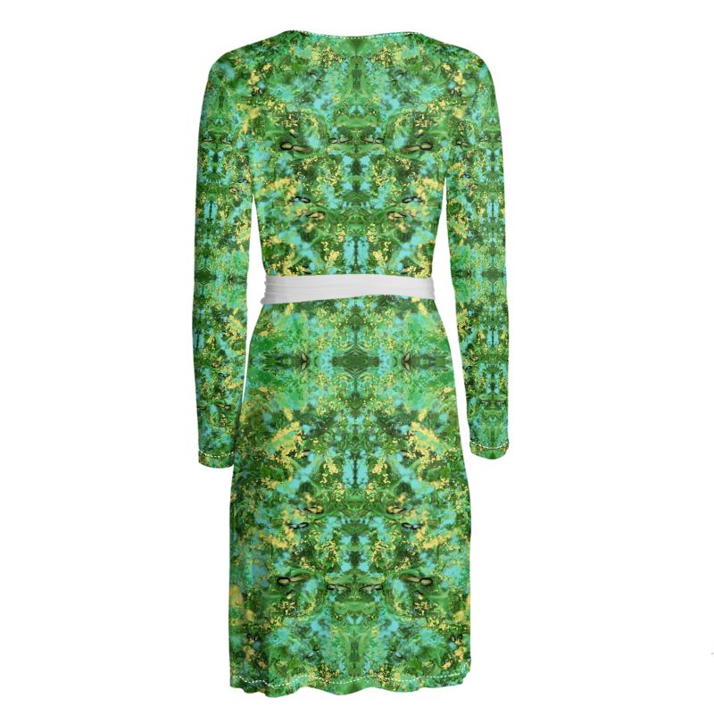 Yellow and blue lilly long sleeve wrap dress