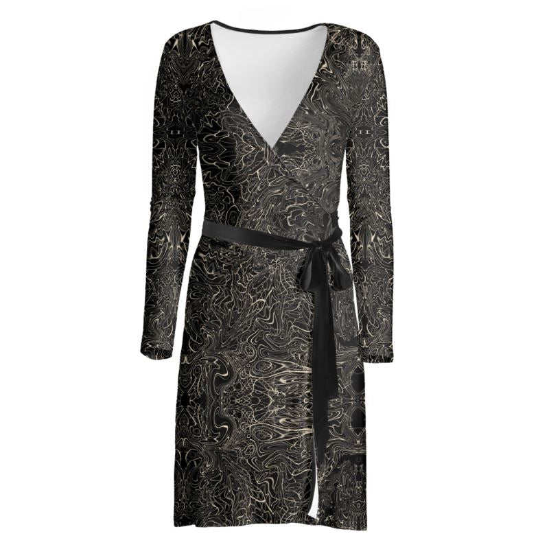 Black and Tan Odred longsleeve wrap dress