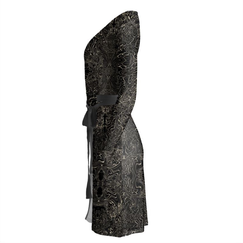 Black and Tan Odred longsleeve wrap dress