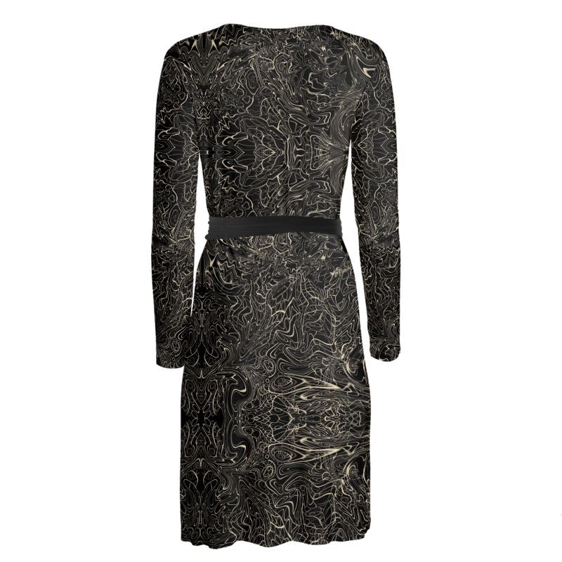 Black and Tan Odred longsleeve wrap dress