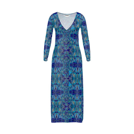 Icey Blue Crystal Floor length Cardigan Sweater