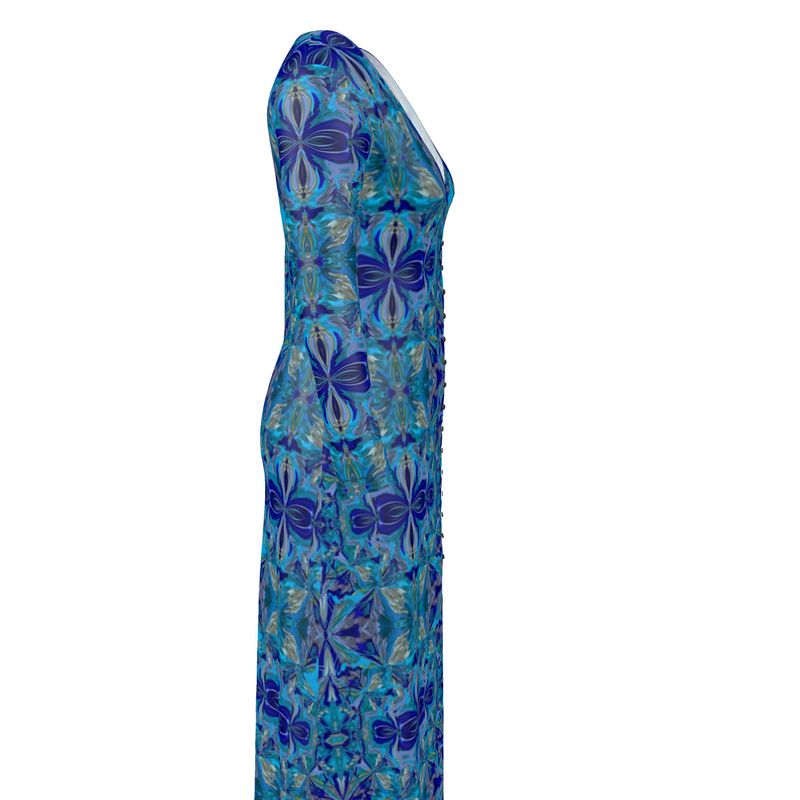 Icey Blue Crystal Floor length Cardigan Sweater