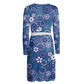 Navy & Blue Floral longsleeve wrap dress with white belt