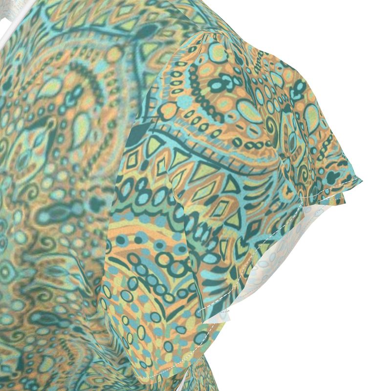 Minty Green Medalion Flounce wrap dress