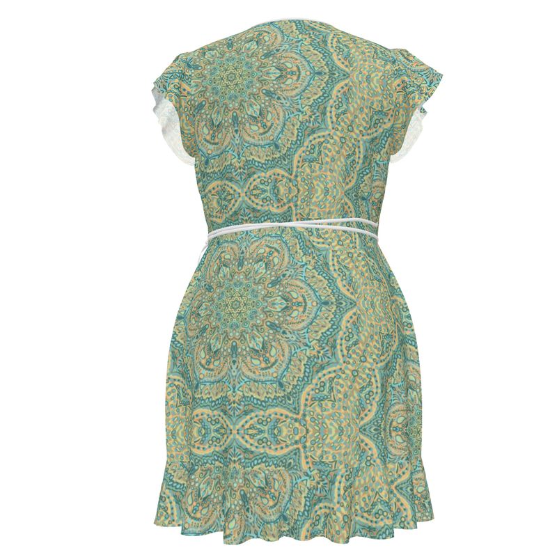 Minty Green Medalion Flounce wrap dress