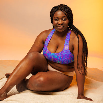 Purple abstract city scape Recycled Longline Sports Bra