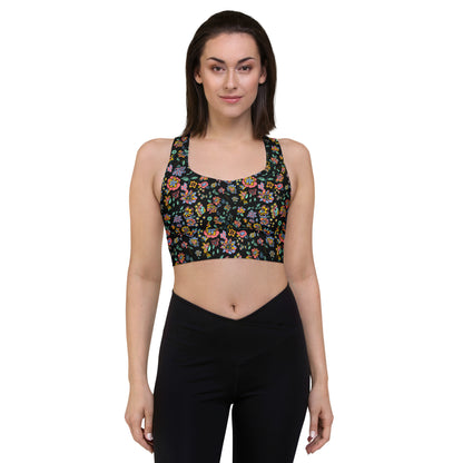 Black floral Recycled Longline Sports Bra