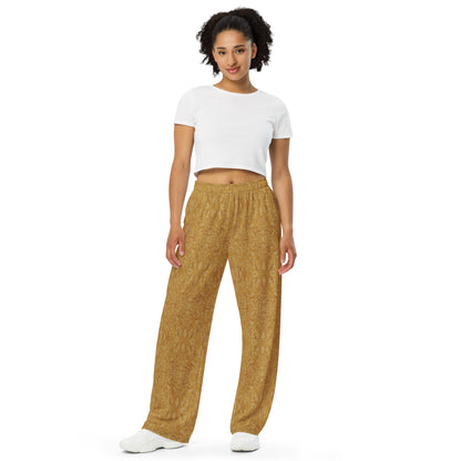 Golden unisex wide-leg pants with huge pockets, 2XS- 6XL