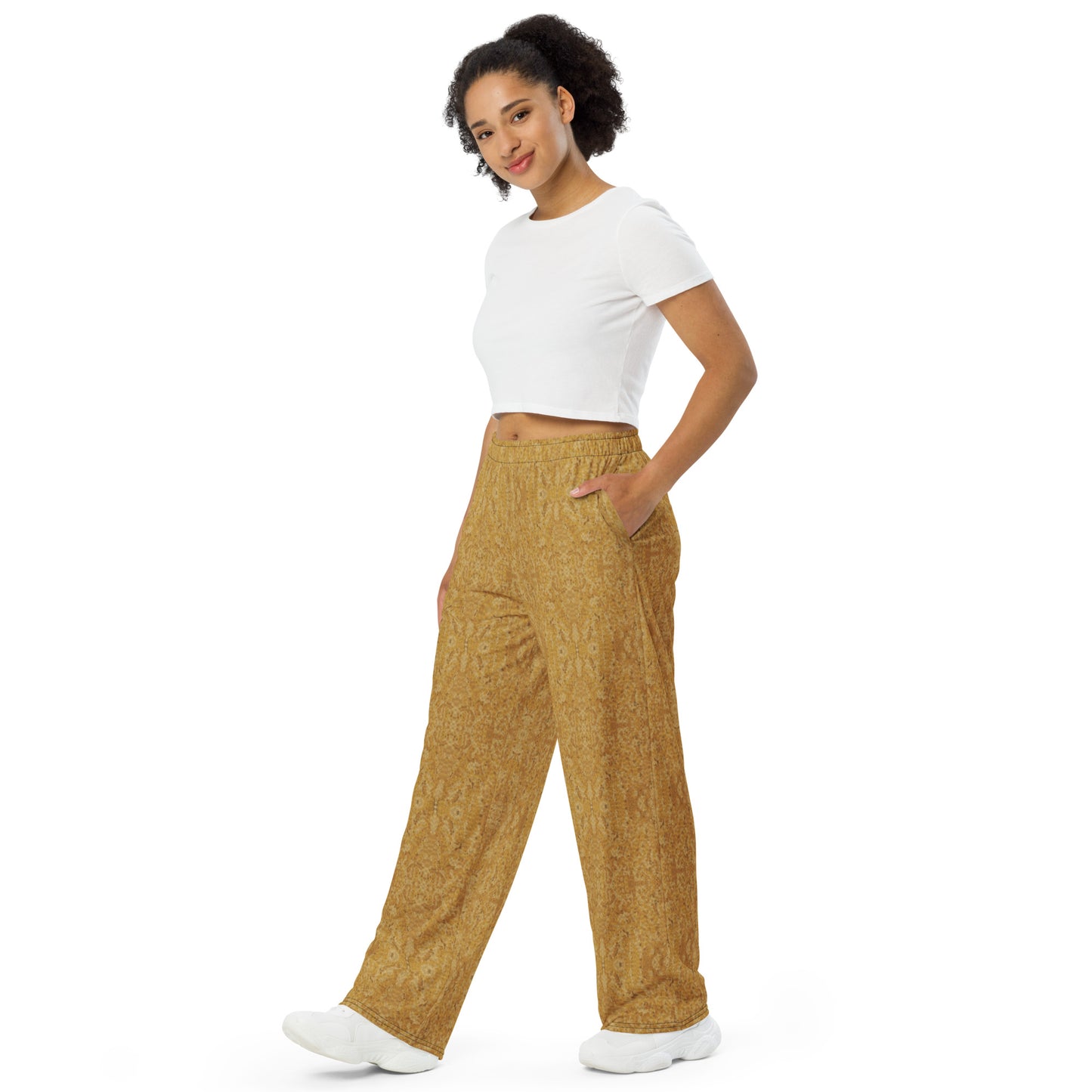 Golden unisex wide-leg pants with huge pockets, 2XS- 6XL