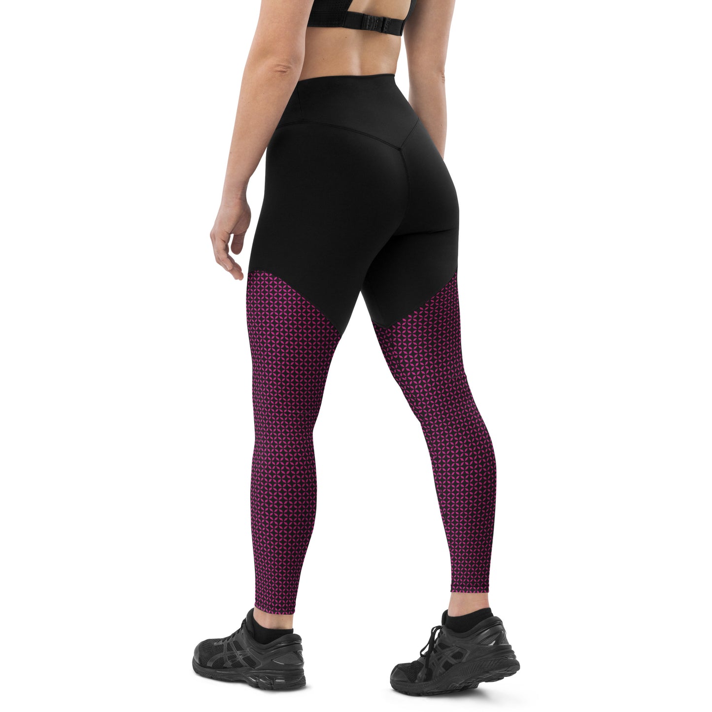 Black & Bold Pink Sports Leggings, compressioning pant