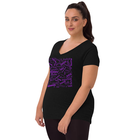 Mom in multiple languages in purple Mother’s Day t-shirt Women’s recycled v-neck t-shirt