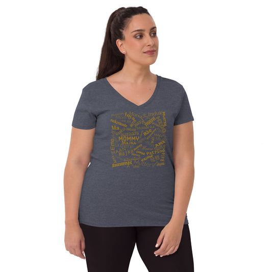 Mom in multiple languages gold Mother’s Day Women’s recycled v-neck t-shirt